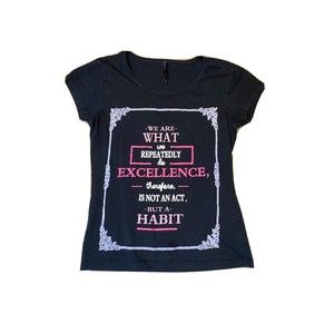 Hey! Cute T-Shirt Blouse ~ Sz M ~ Black ~ Short Sleeve